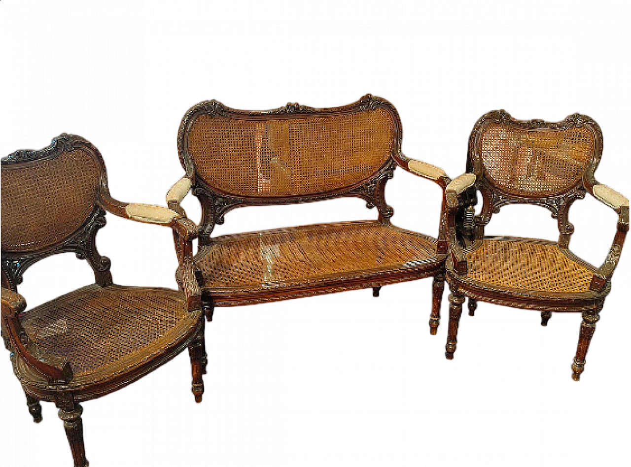 Vienna straw Art Nouveau sofa and pair of armchairs, early 20th century 7