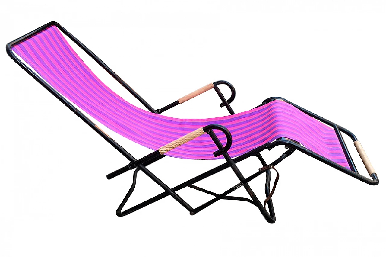 Black iron and canvas folding deckchair for Plianfer, 1950s 15