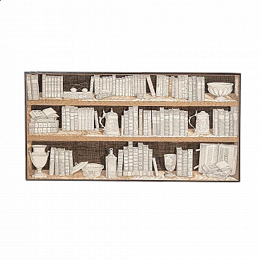 Decorative panel with bookcase motif print by Fornasetti, 1980s