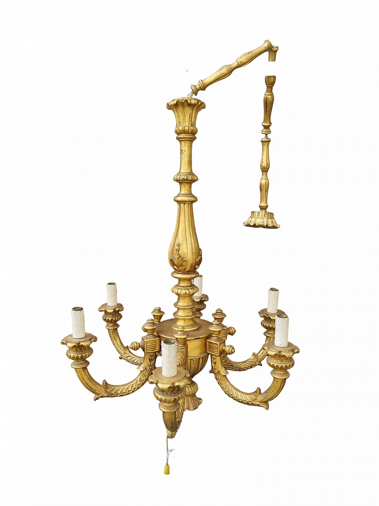 Six-light gilded wood chandelier, early 20th century 8