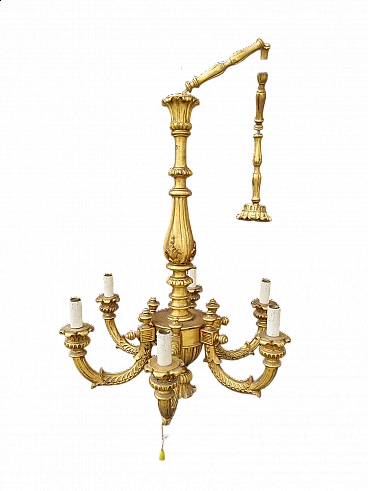 Six-light gilded wood chandelier, early 20th century