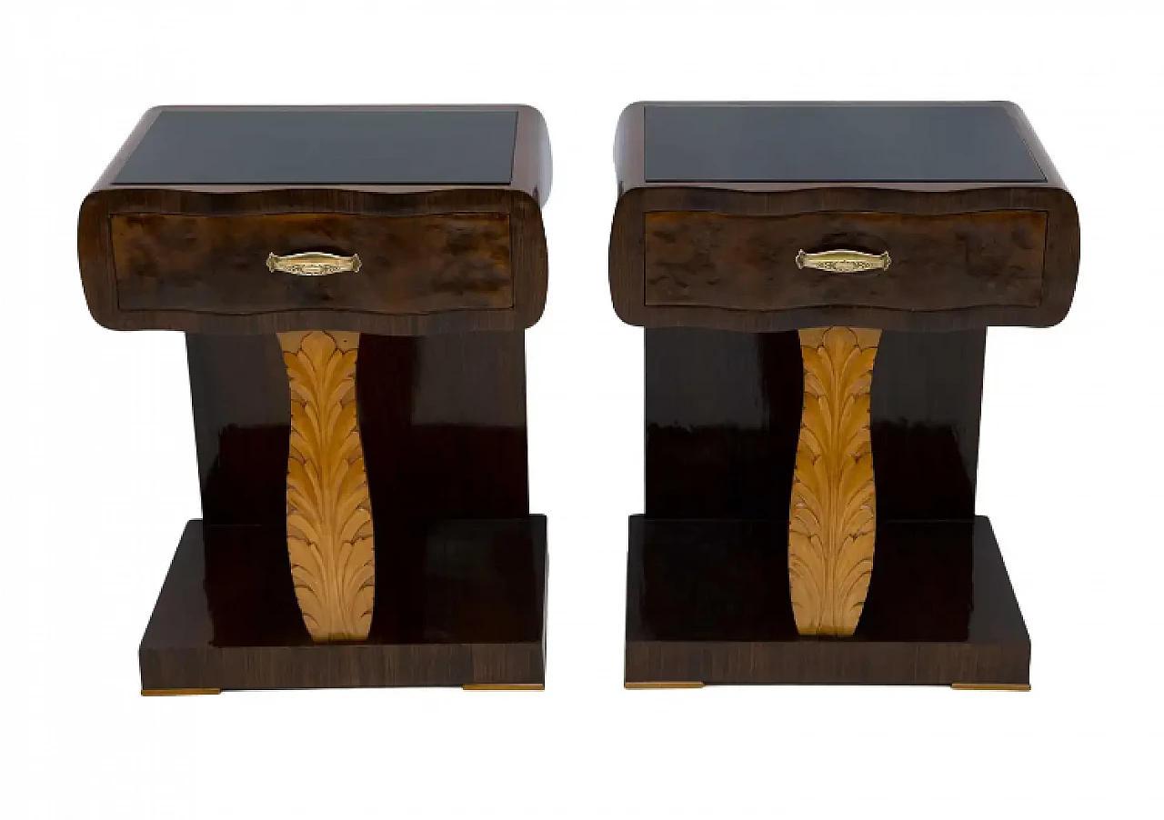 Pair of walnut briar and maple bedside tables, 1920s 1