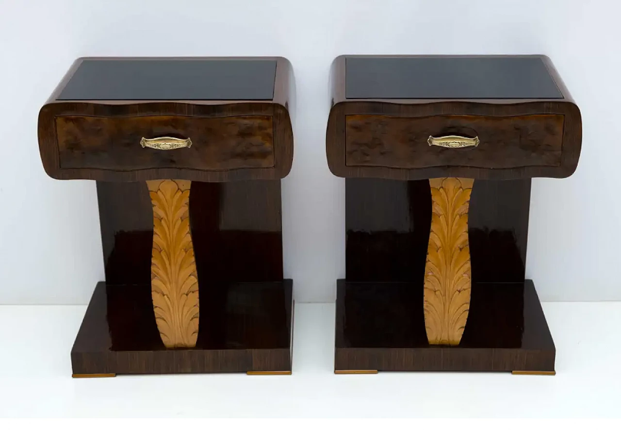 Pair of walnut briar and maple bedside tables, 1920s 2