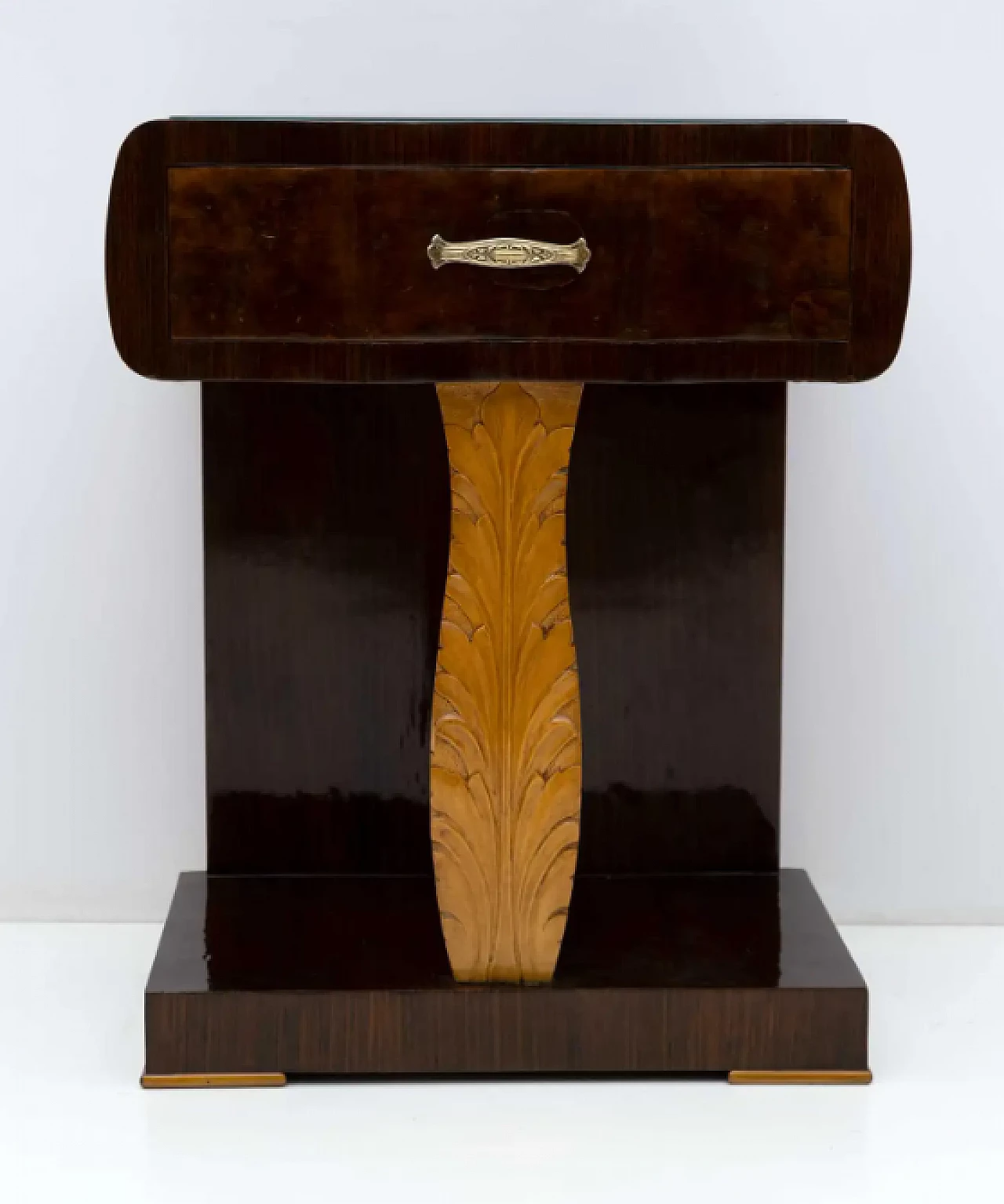 Pair of walnut briar and maple bedside tables, 1920s 9