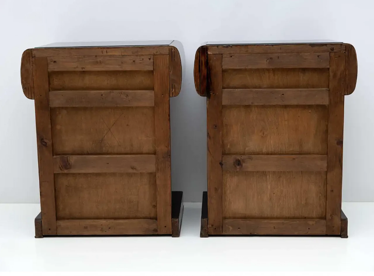 Pair of walnut briar and maple bedside tables, 1920s 11