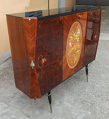 Mobile bar vintage Art Déco in legno e ottone di Paolo Buffa