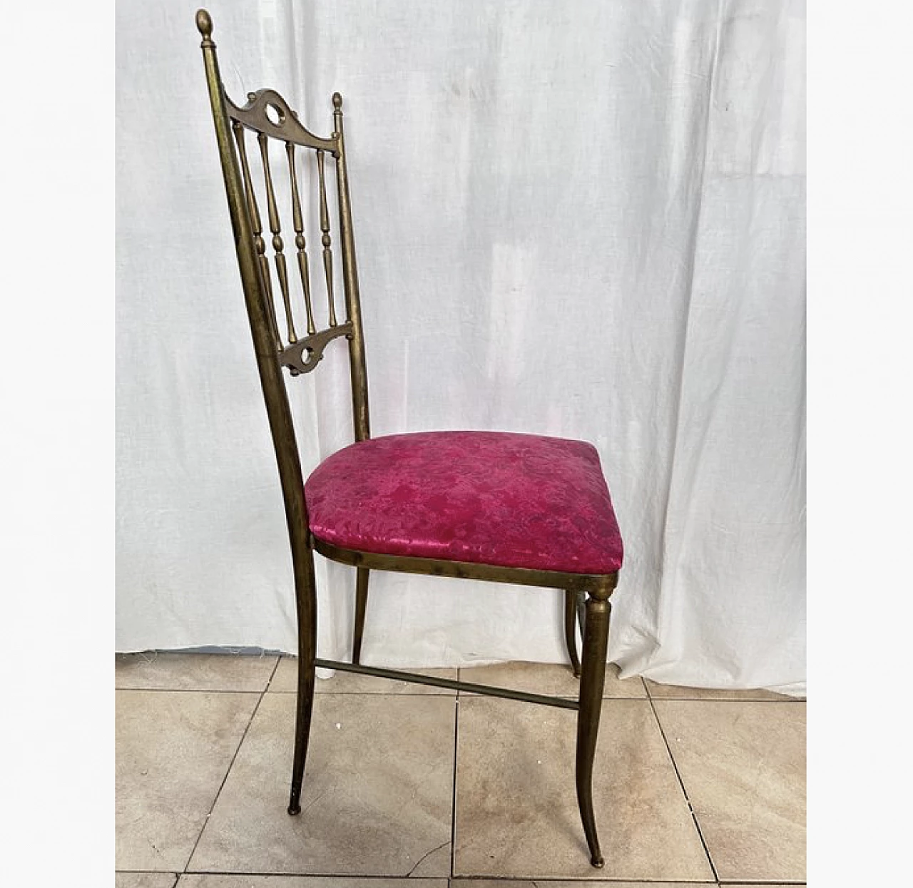 Pair of Chiavari chairs in brass and fabric, 1950s 5