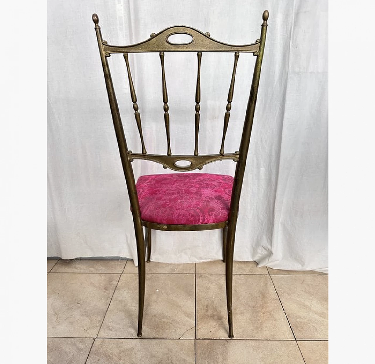 Pair of Chiavari chairs in brass and fabric, 1950s 8