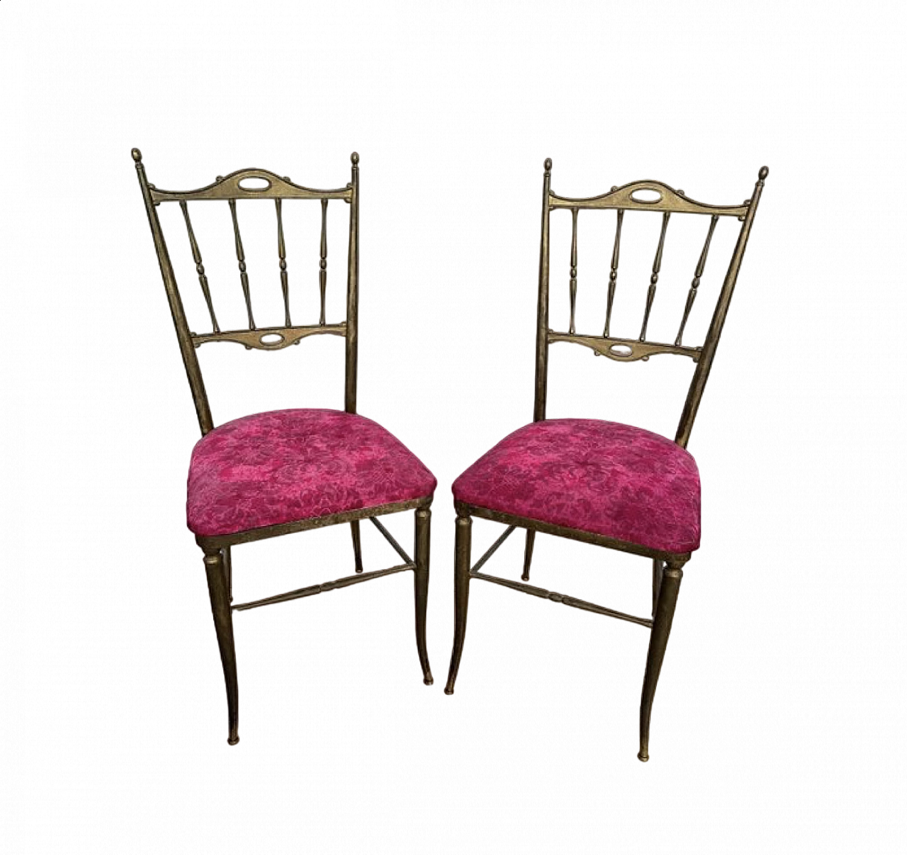 Pair of Chiavari chairs in brass and fabric, 1950s 9