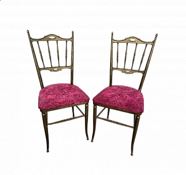 Pair of Chiavari chairs in brass and fabric, 1950s