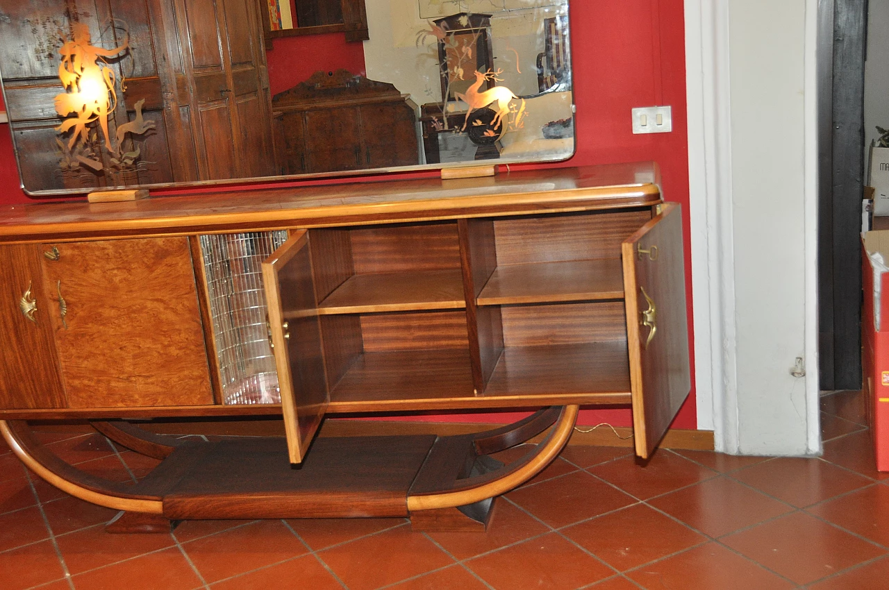 Credenza Art Déco in legno con specchio luminoso, anni '40 2