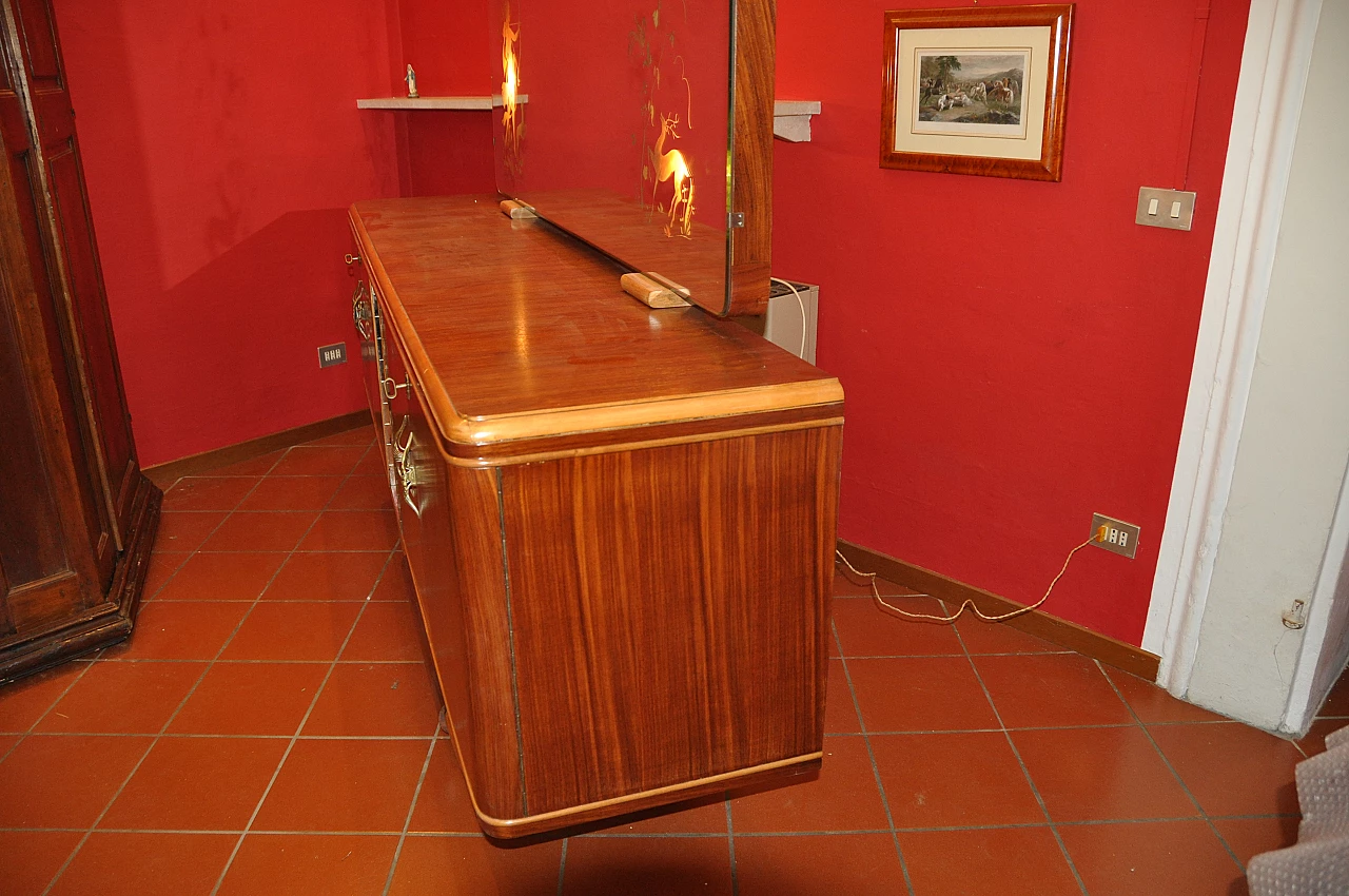 Credenza Art Déco in legno con specchio luminoso, anni '40 3