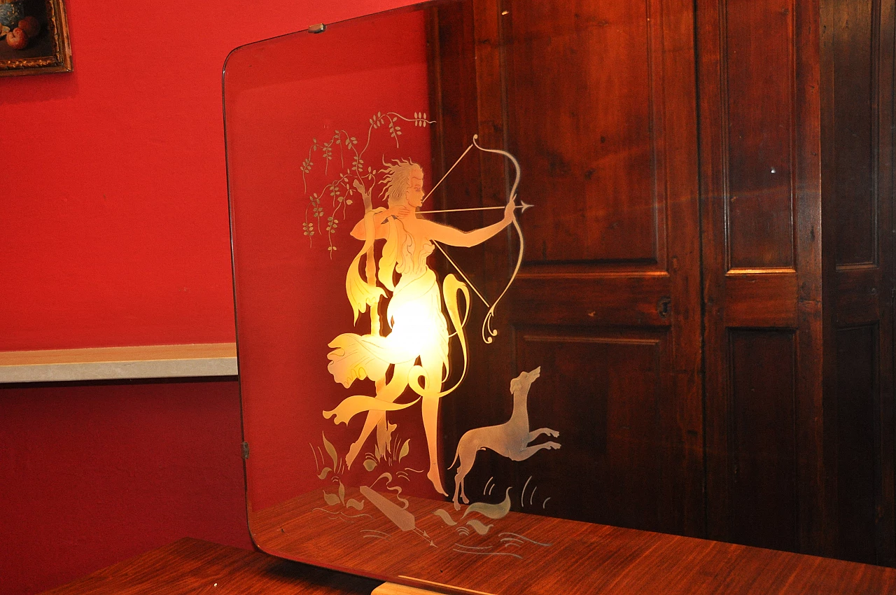 Art Deco wood sideboard with lighted mirror, 1940s 5