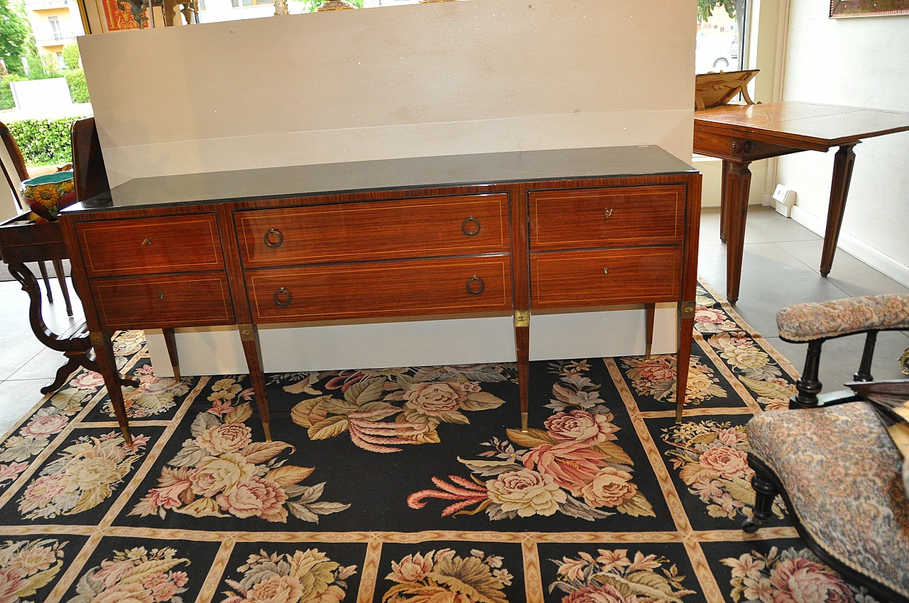 Rosewood veneered sideboard with green marble top, 1950s 1