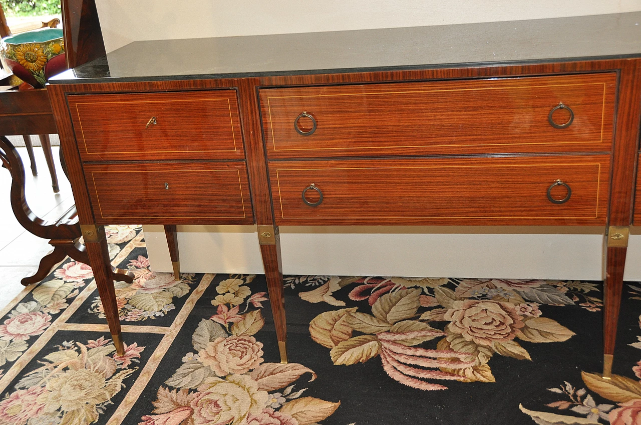 Rosewood veneered sideboard with green marble top, 1950s 2