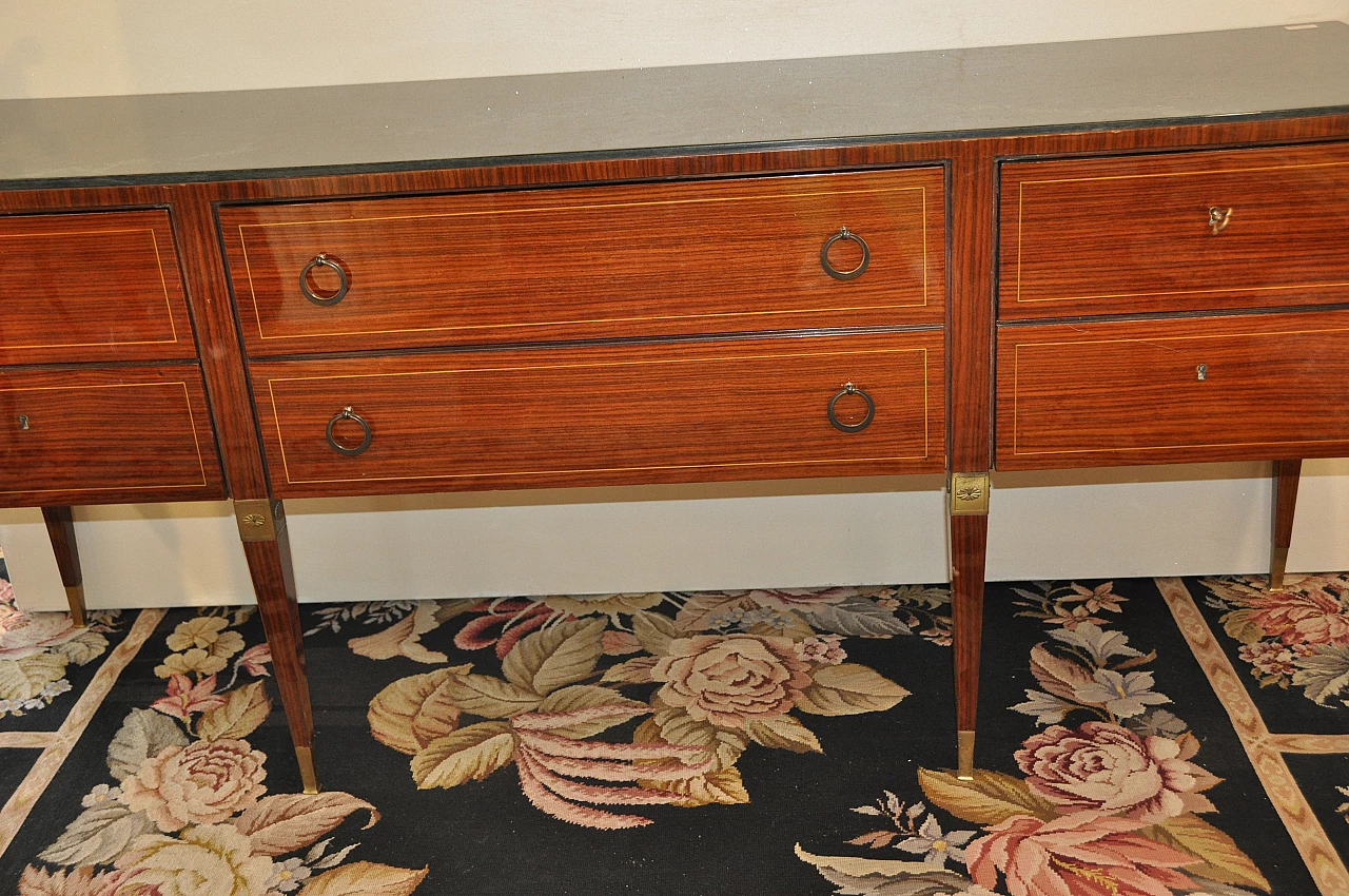 Rosewood veneered sideboard with green marble top, 1950s 3