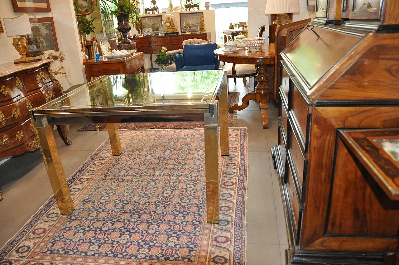 Steel and brass extendable table with glass top, 1980s 6