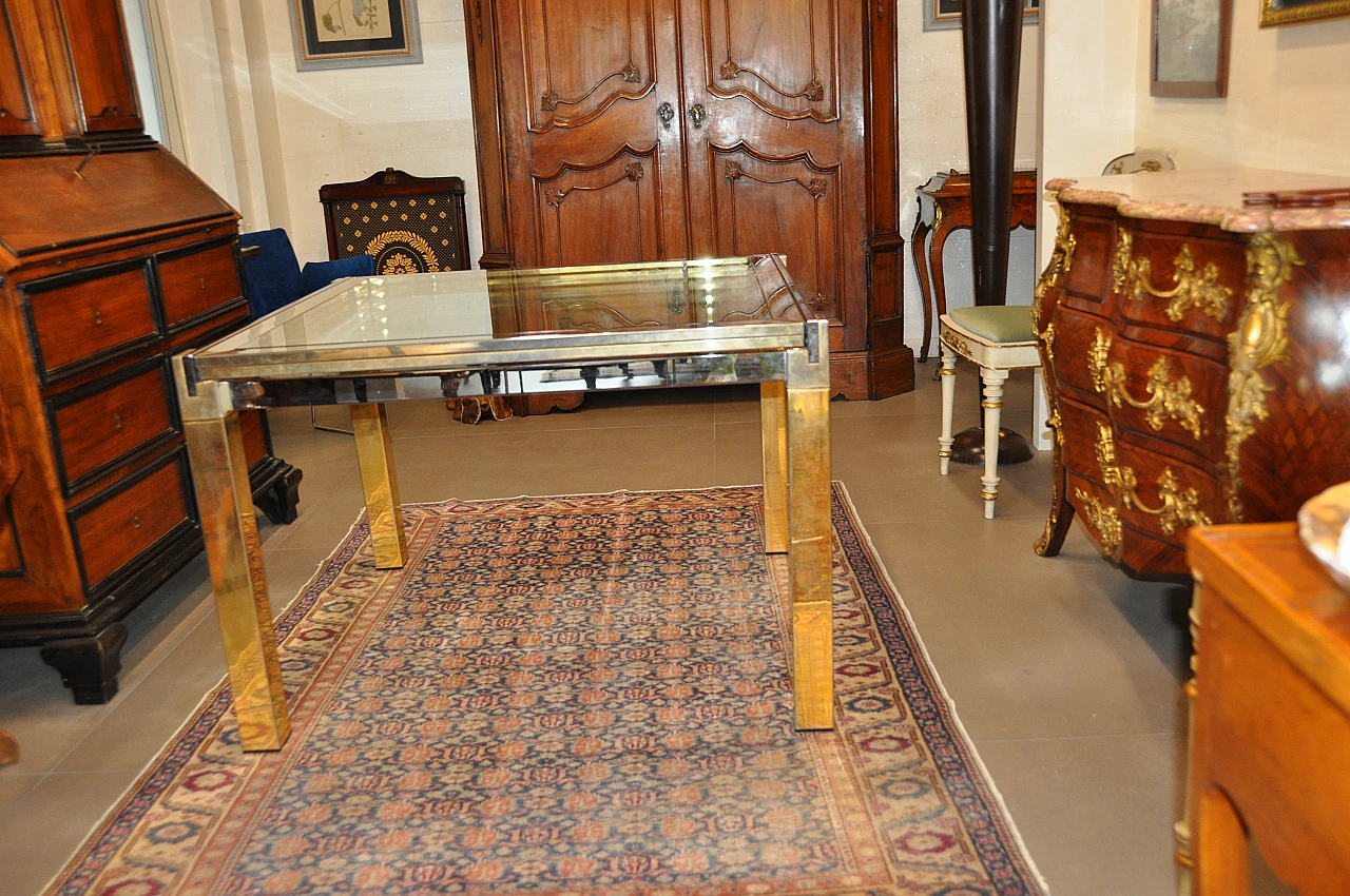 Steel and brass extendable table with glass top, 1980s 7