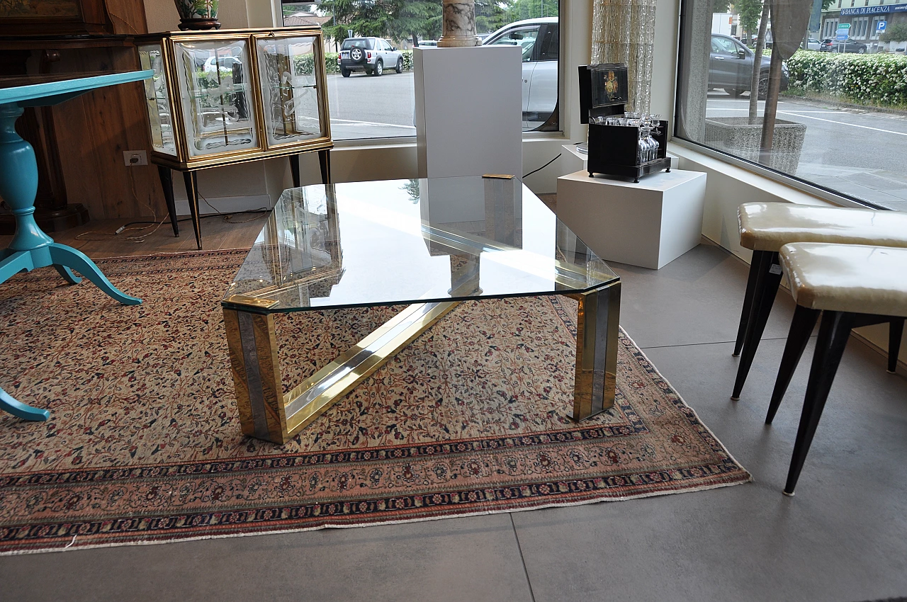 Steel and brass coffee table with glass top, 1980s 1