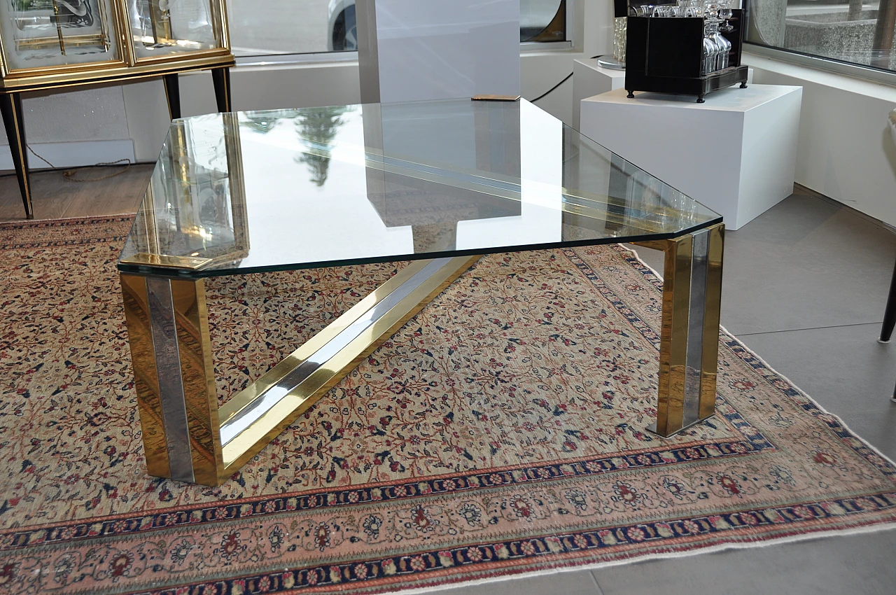 Steel and brass coffee table with glass top, 1980s 2