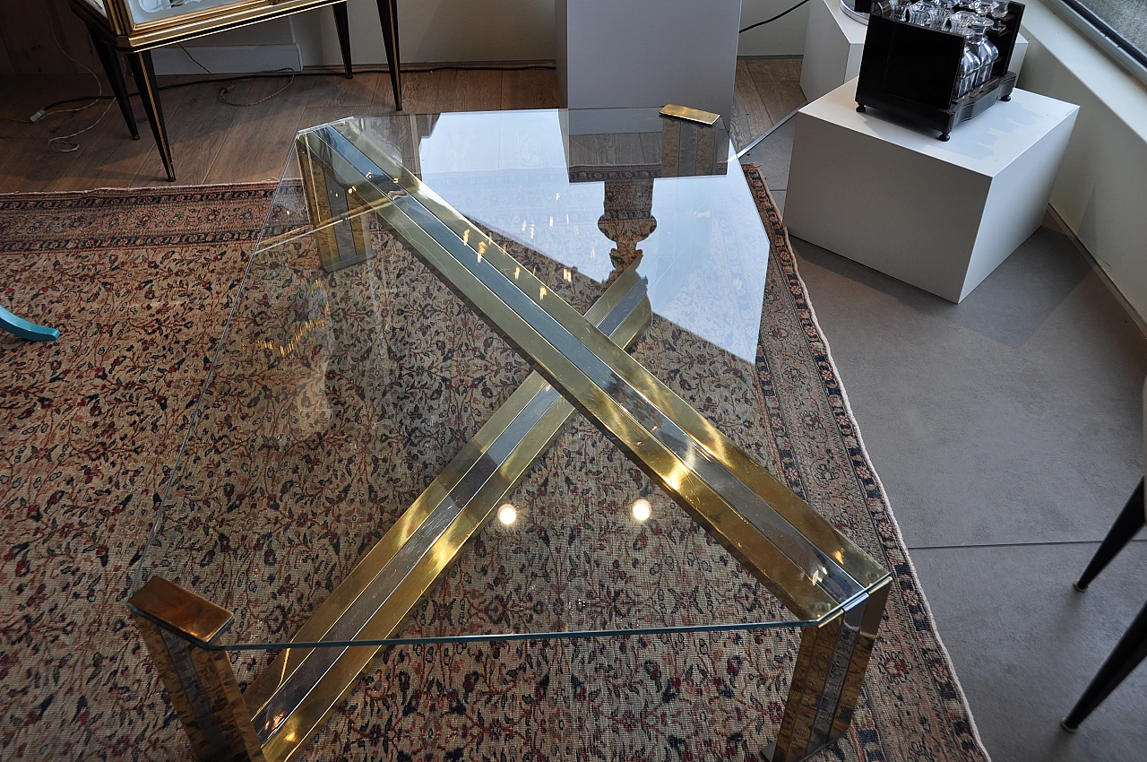 Steel and brass coffee table with glass top, 1980s 3