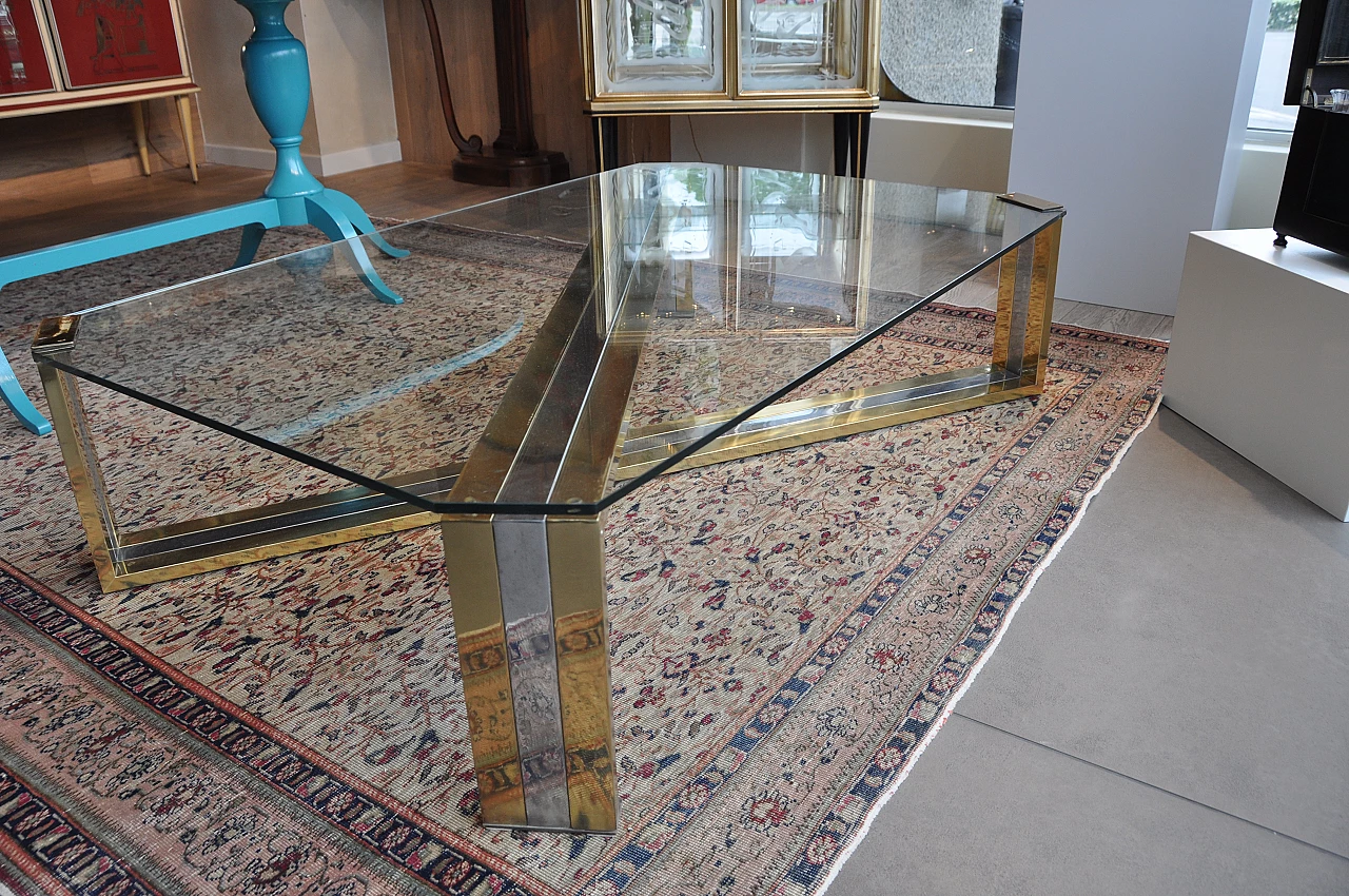 Steel and brass coffee table with glass top, 1980s 4