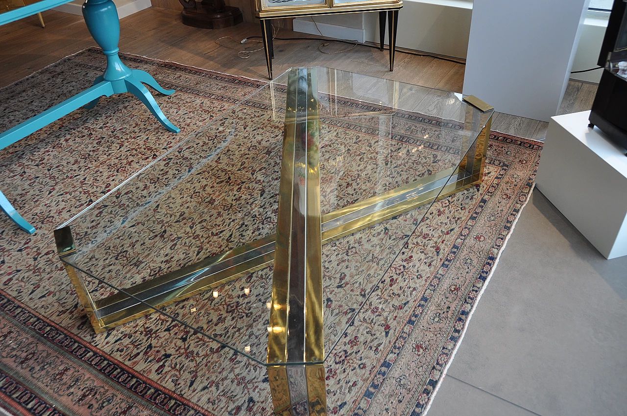 Steel and brass coffee table with glass top, 1980s 5