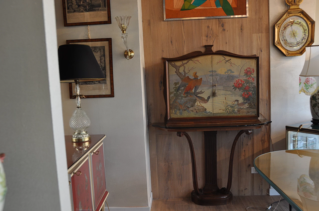 Art Deco mahogany bar cabinet with glass top and painted cabinet, 1940s 1