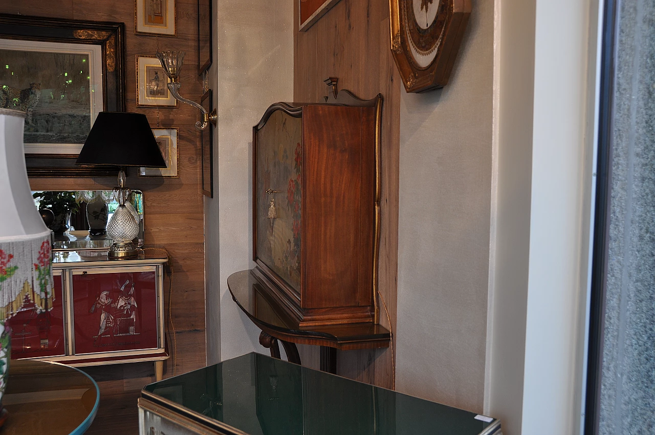 Art Deco mahogany bar cabinet with glass top and painted cabinet, 1940s 8