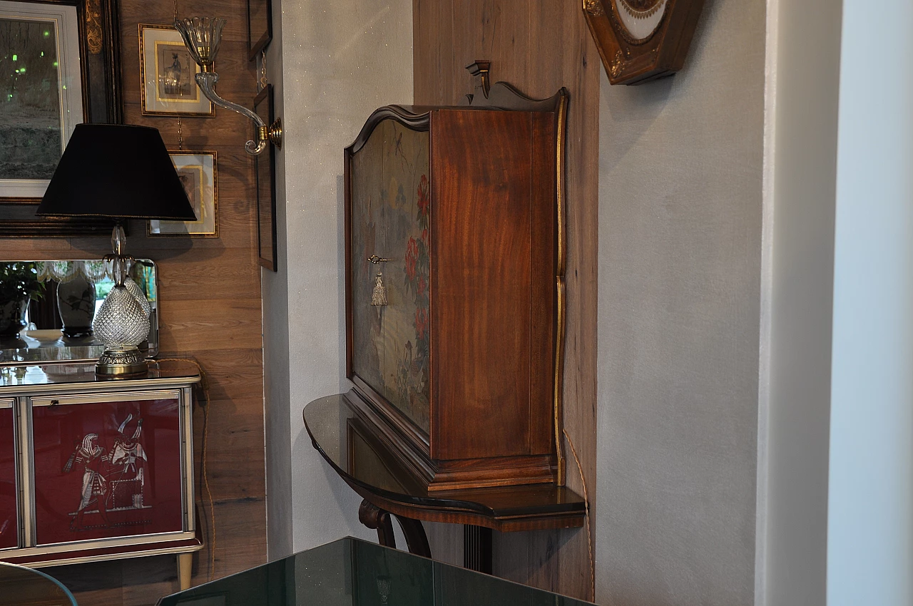 Art Deco mahogany bar cabinet with glass top and painted cabinet, 1940s 9