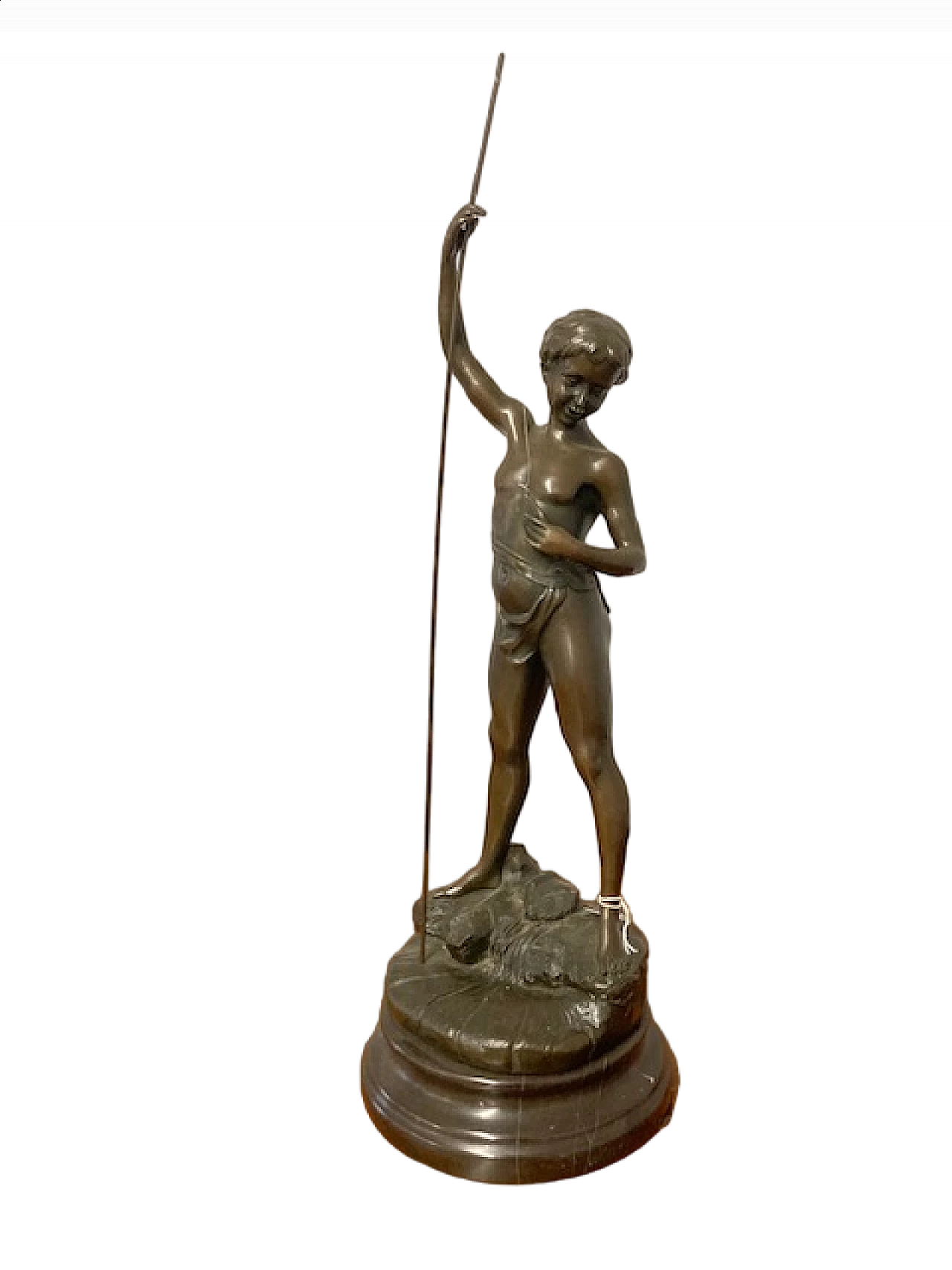 Auguste Moreau, Fisherman, bronze sculpture with marble base, late 19th century 13