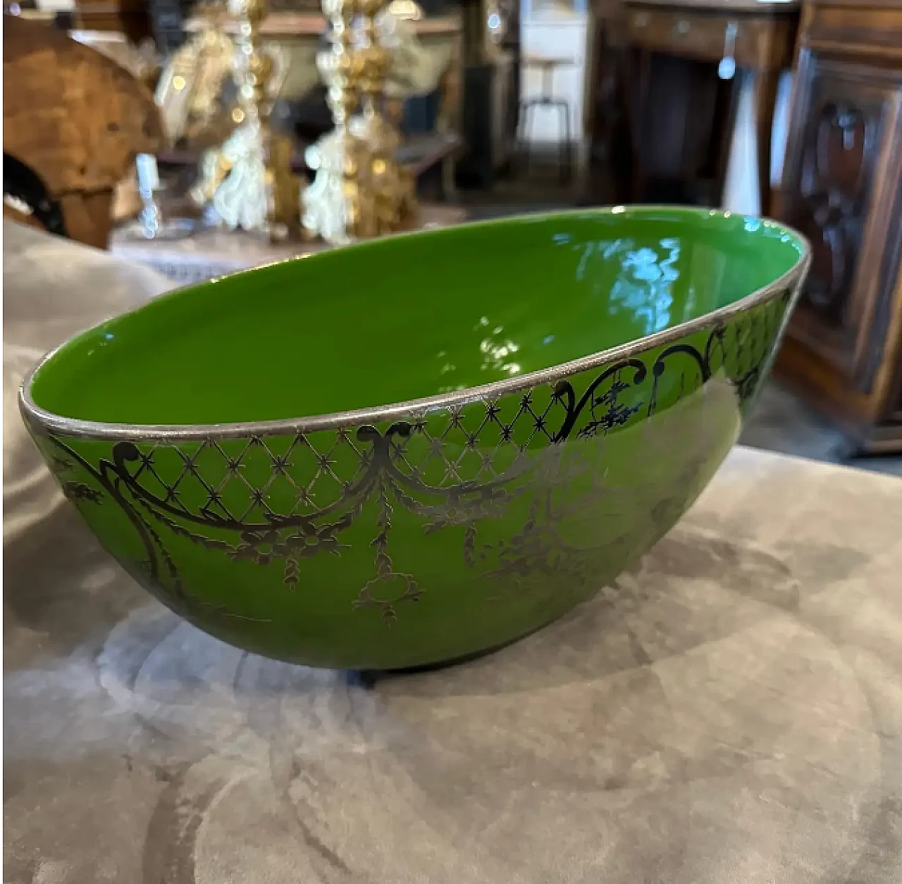 Green and silver ceramic centrepiece, 1940s 2