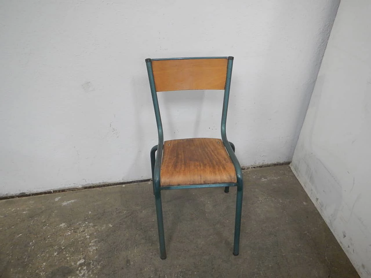 Green iron and birch chair by Mullca, 1960s 1