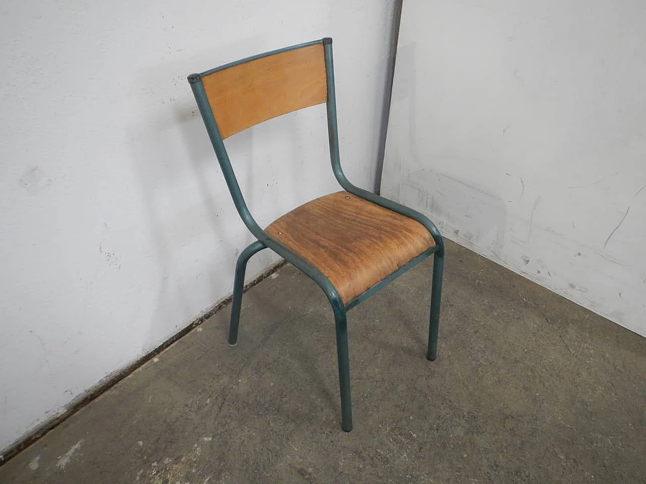 Green iron and birch chair by Mullca, 1960s 2