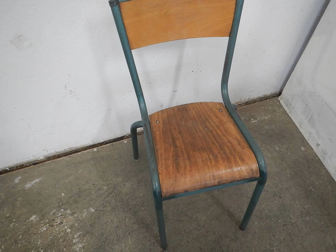 Green iron and birch chair by Mullca, 1960s 3