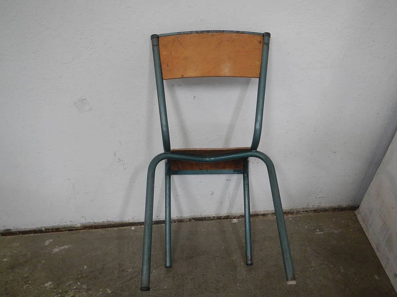 Green iron and birch chair by Mullca, 1960s 5