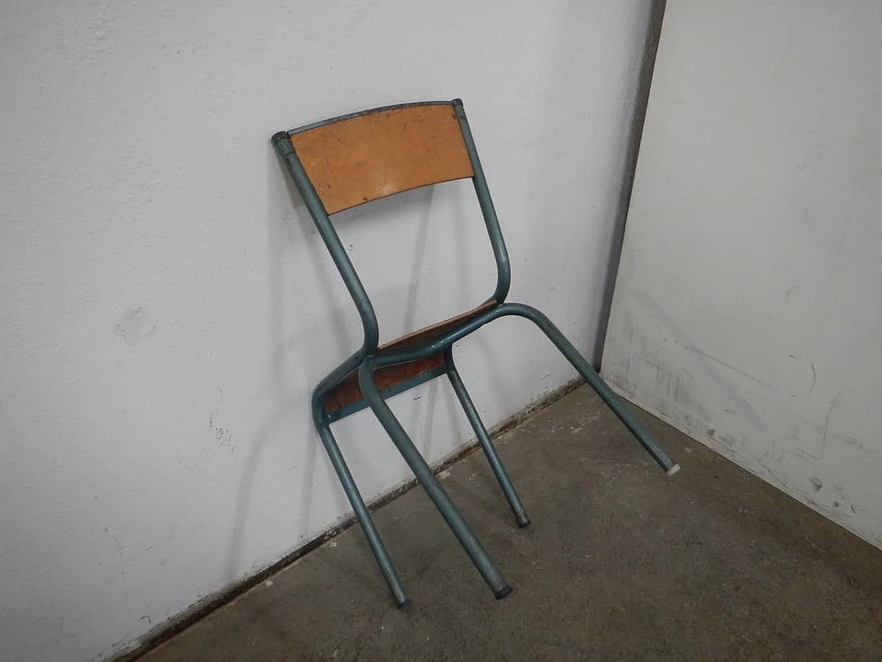 Green iron and birch chair by Mullca, 1960s 6