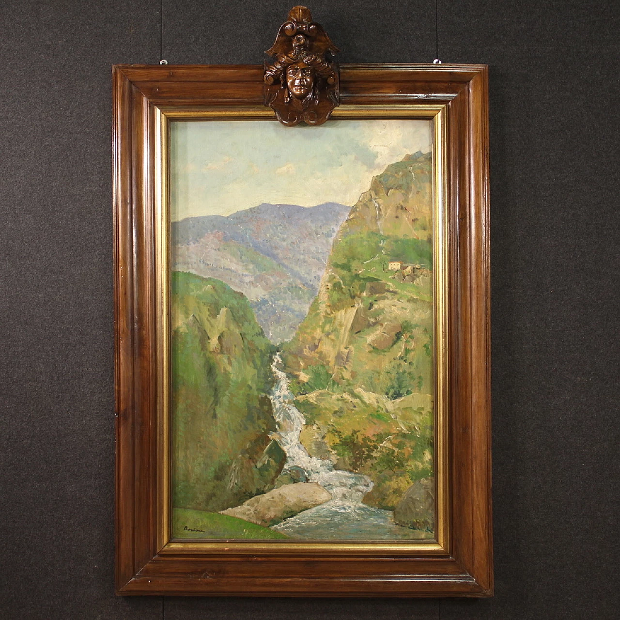 Mountain landscape, oil painting on panel, 1950s 1