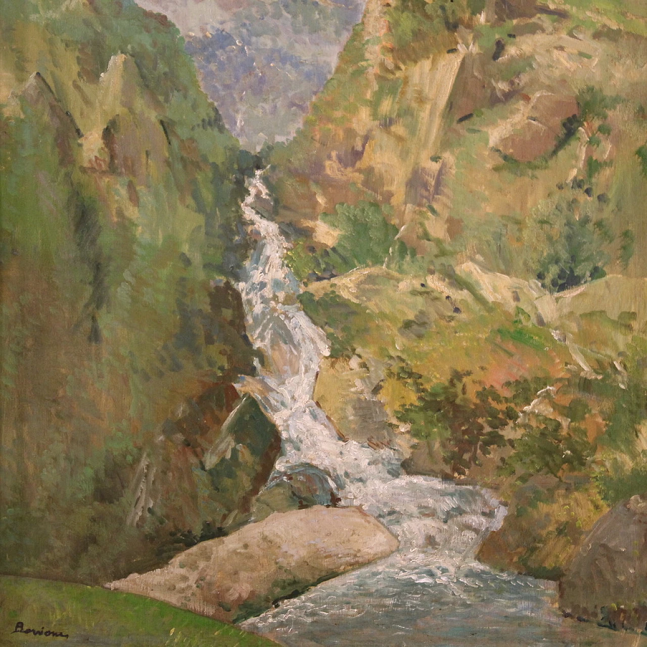 Mountain landscape, oil painting on panel, 1950s 3