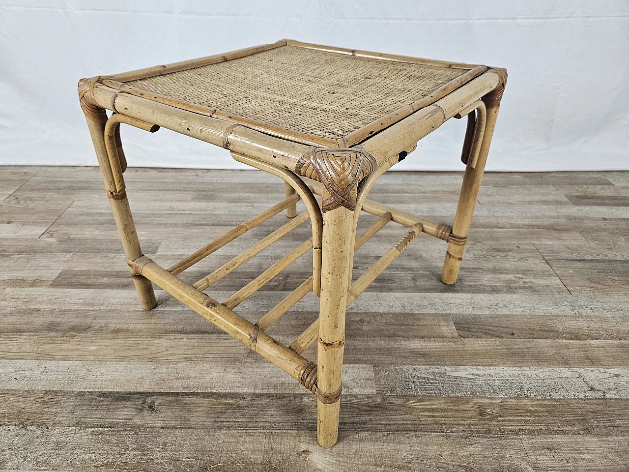 Wicker coffee table with double shelf, 1970s 3