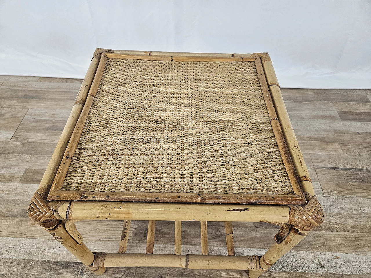 Wicker coffee table with double shelf, 1970s 7