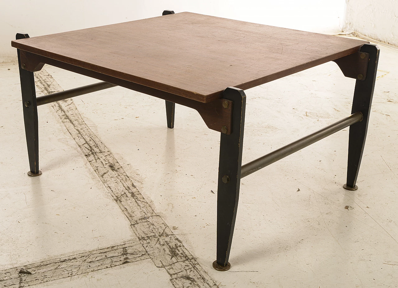 Walnut veneered wood and metal coffee table, 1960s 3