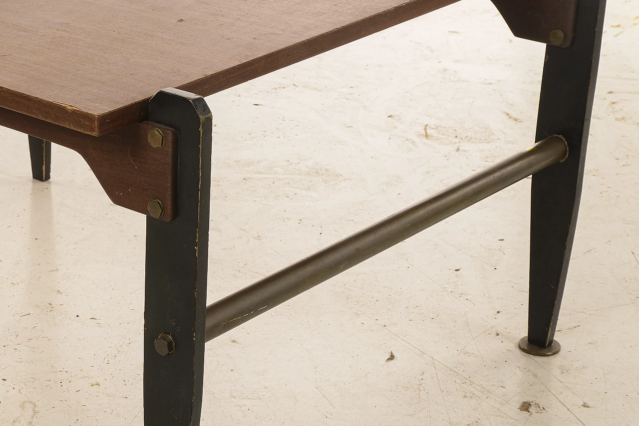 Walnut veneered wood and metal coffee table, 1960s 6