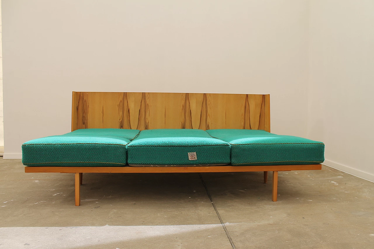Beech and fabric folding sofa bed by Jitona, 1970s 20