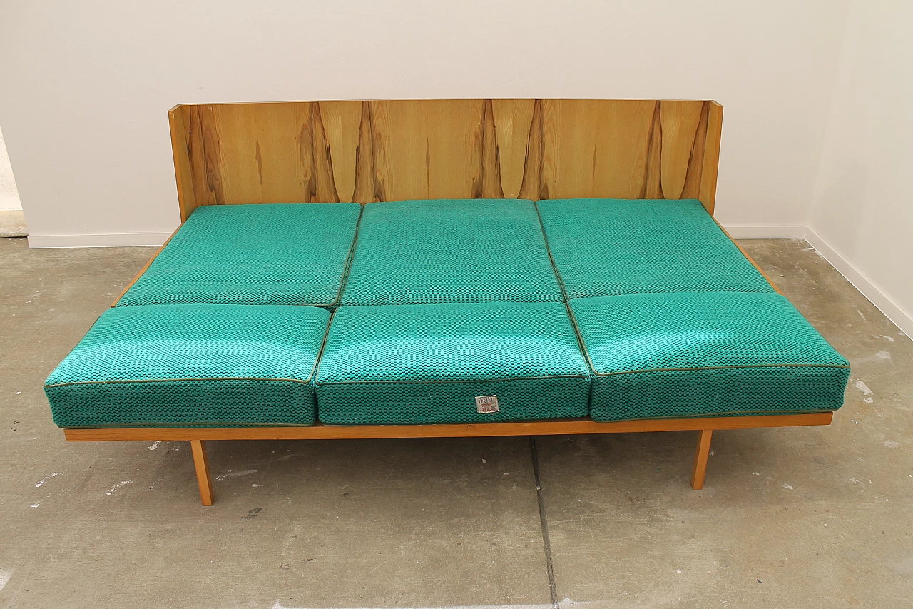 Beech and fabric folding sofa bed by Jitona, 1970s 21