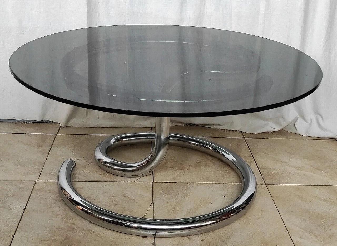 Cobra coffee table in chrome-plated metal with smoked glass top, 1970s 1