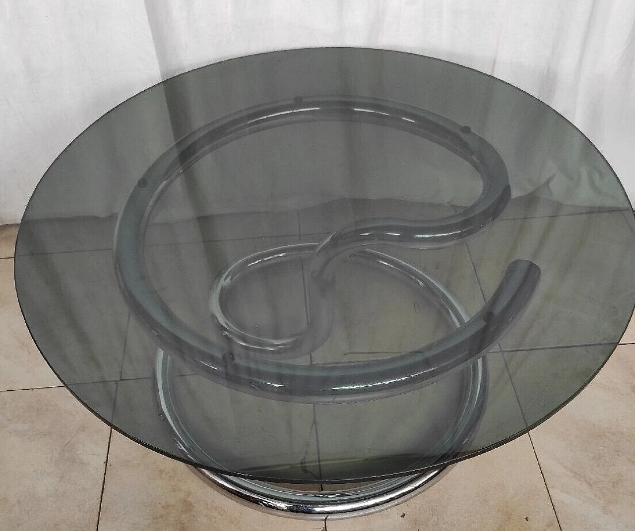 Cobra coffee table in chrome-plated metal with smoked glass top, 1970s 4