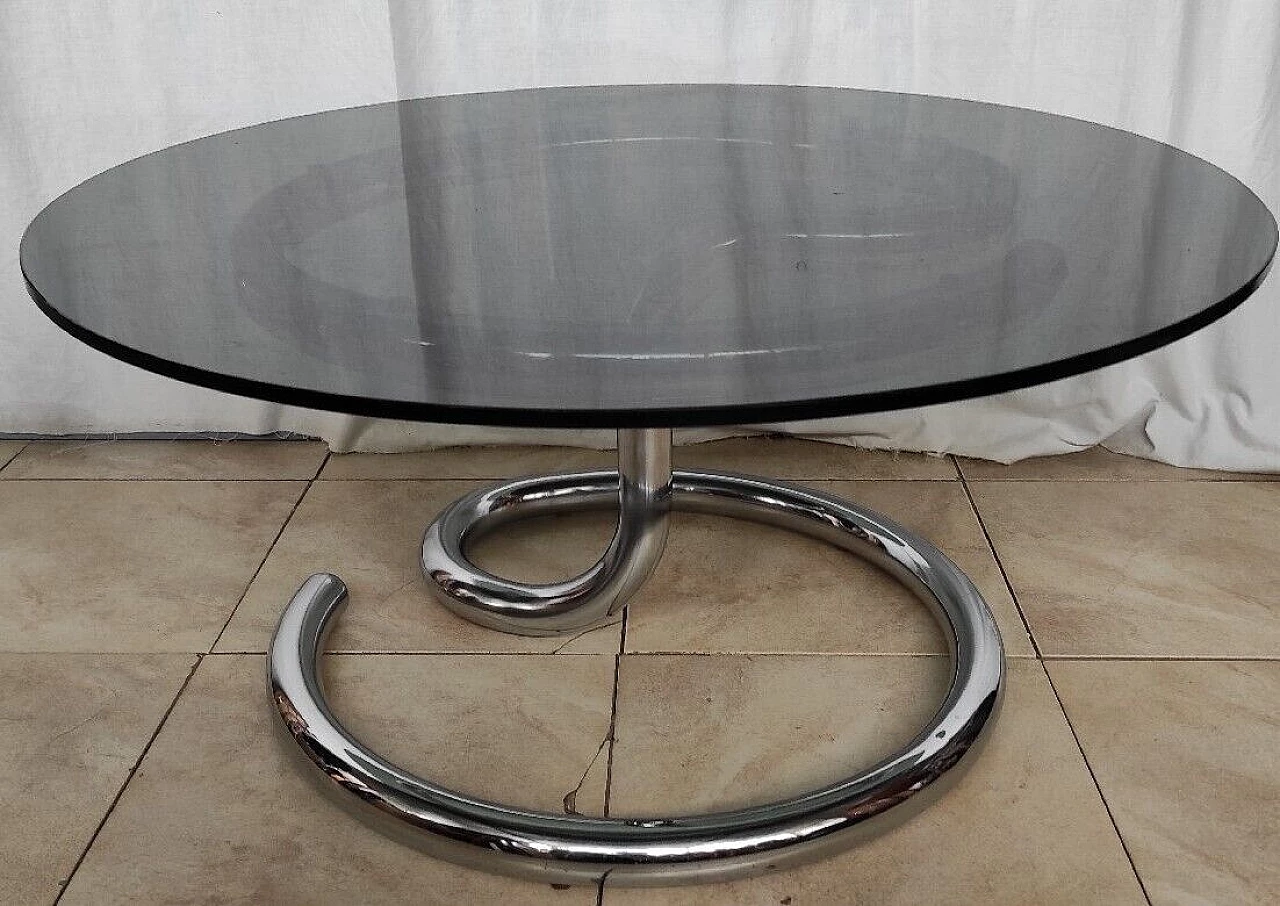 Cobra coffee table in chrome-plated metal with smoked glass top, 1970s 10