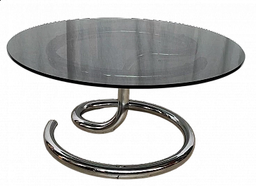 Cobra coffee table in chrome-plated metal with smoked glass top, 1970s