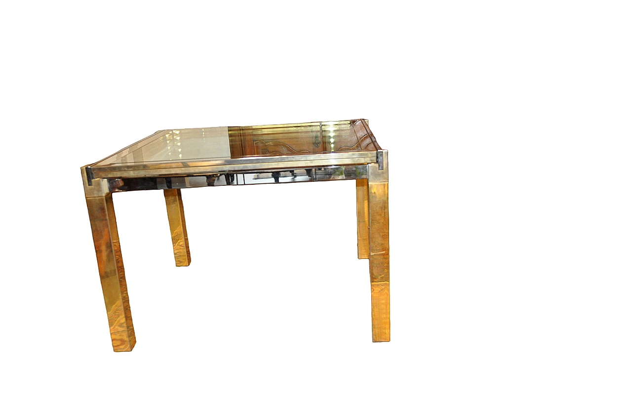 Steel and brass extendable table with glass top, 1980s 8